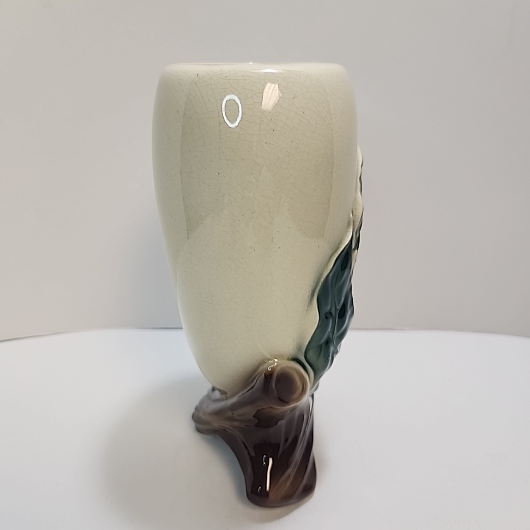 Vintage Royal Copley Tri Footed Vase Philodendron Ivy Vine ArtDeco 7.5”Tan Green