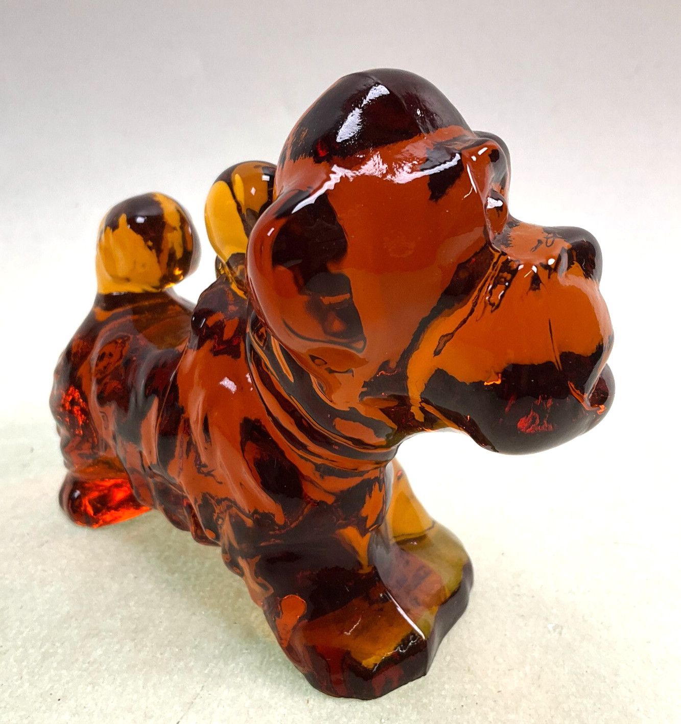 Indiana Glass Parlour Pup Amber Dog Figurine #2 Vintage Glass 3 1/8″