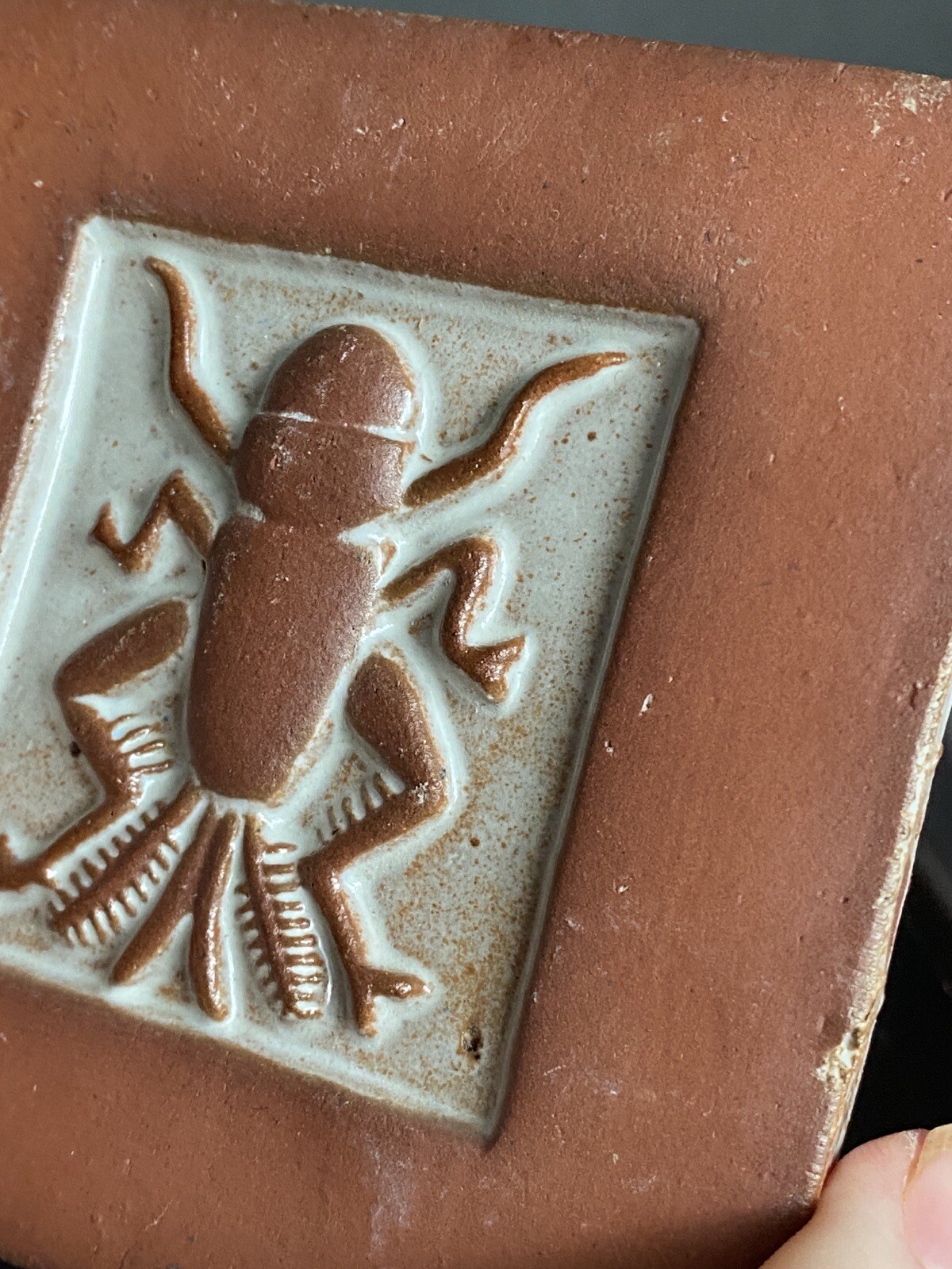 Mercer Moravian Pottery Tile Scarab Beetle Square Bucks County PA Terracotta Vtg