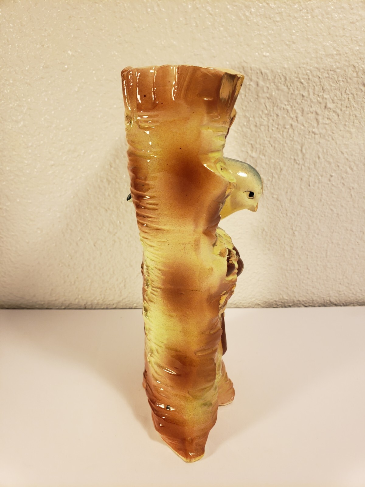 As-Is Mcm Vtg TILSO Blue Bird Nest Tree Trunk Vase Planter Pottery Ceramic 8″