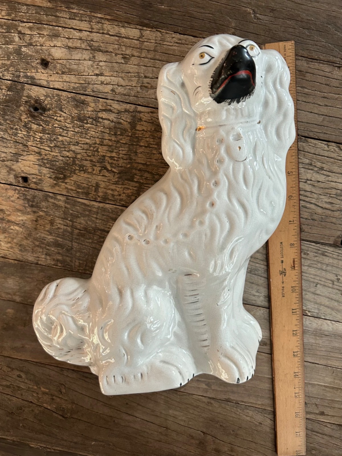 Authentic Antique Staffordshire Large Spaniel Dog Pair – 12″