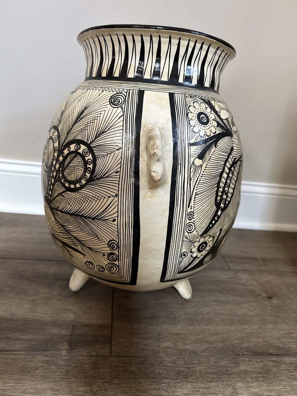 Mexican Michoacán Clay Pottery Vase Pot – Hand Painted Folk Art Bird Of Paradise