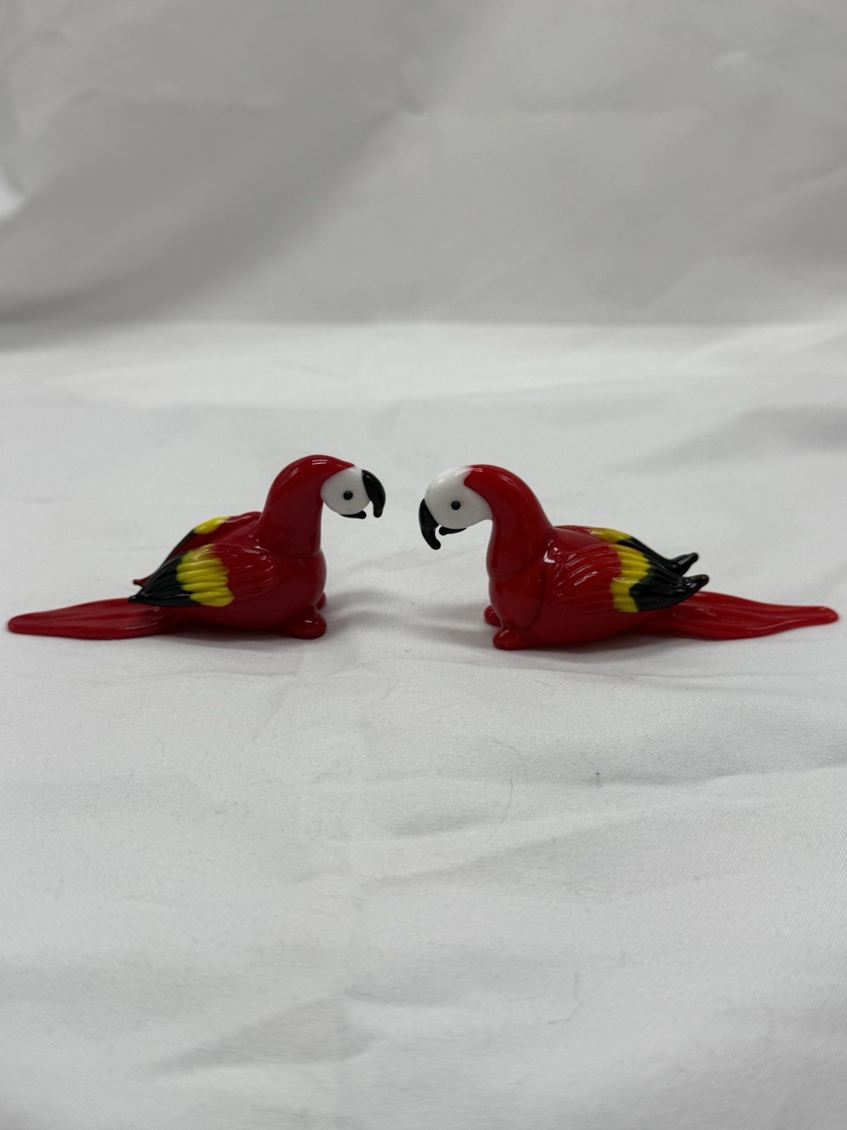 Set Of 2 Red Macaw Parrot Birds Miniature Handblown Glass Figurines