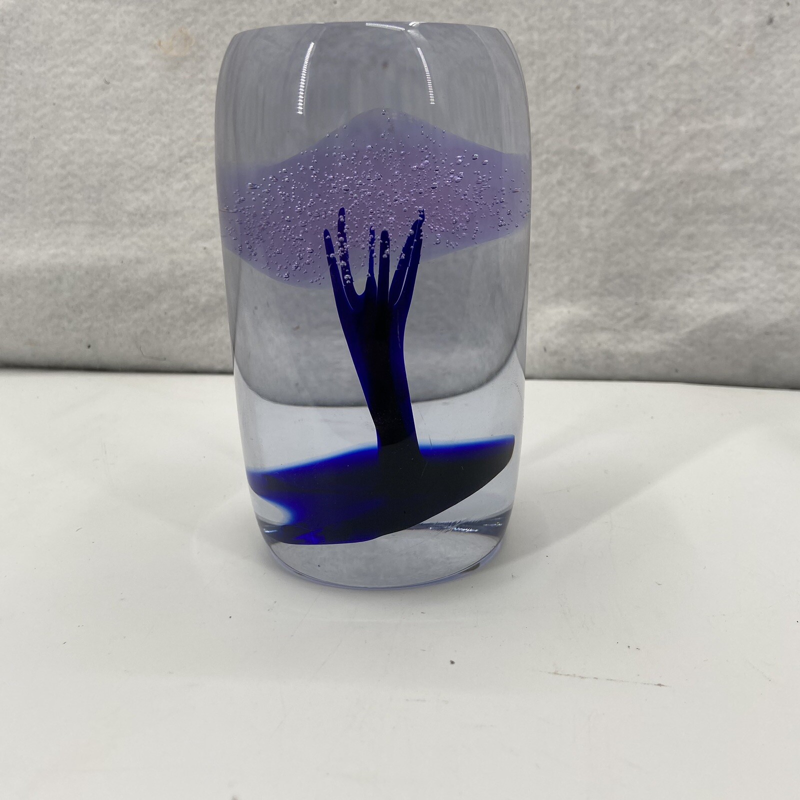 Lewis Dean LD Woodruff Art Glass Signed Sculpture Blue Tree Excellent Cond 5″