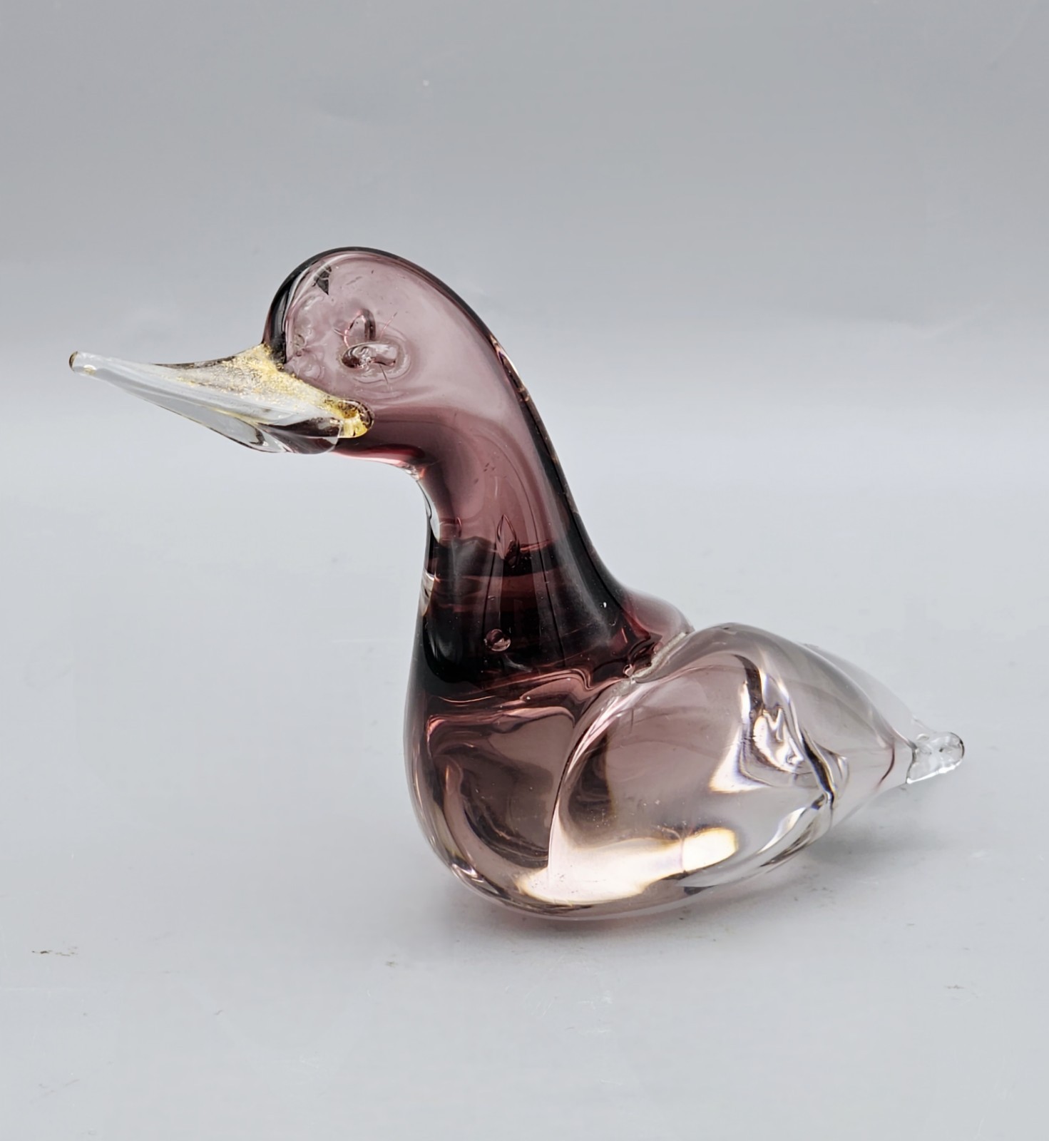 Vintage Murano Art Glass UV Reactive Hand Blown Duck Bird Gold 6″