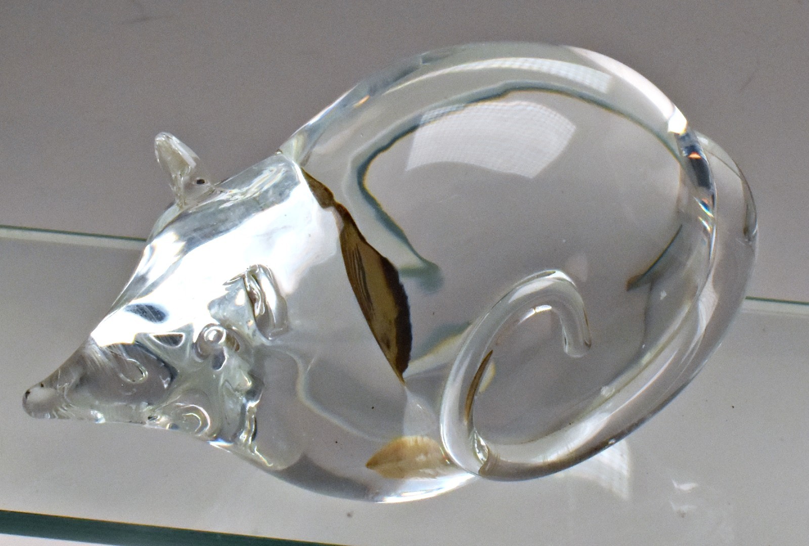 Vintage Murano Style Clear Crystal Glass Sleeping Cat Figurine Sculpture Mouse