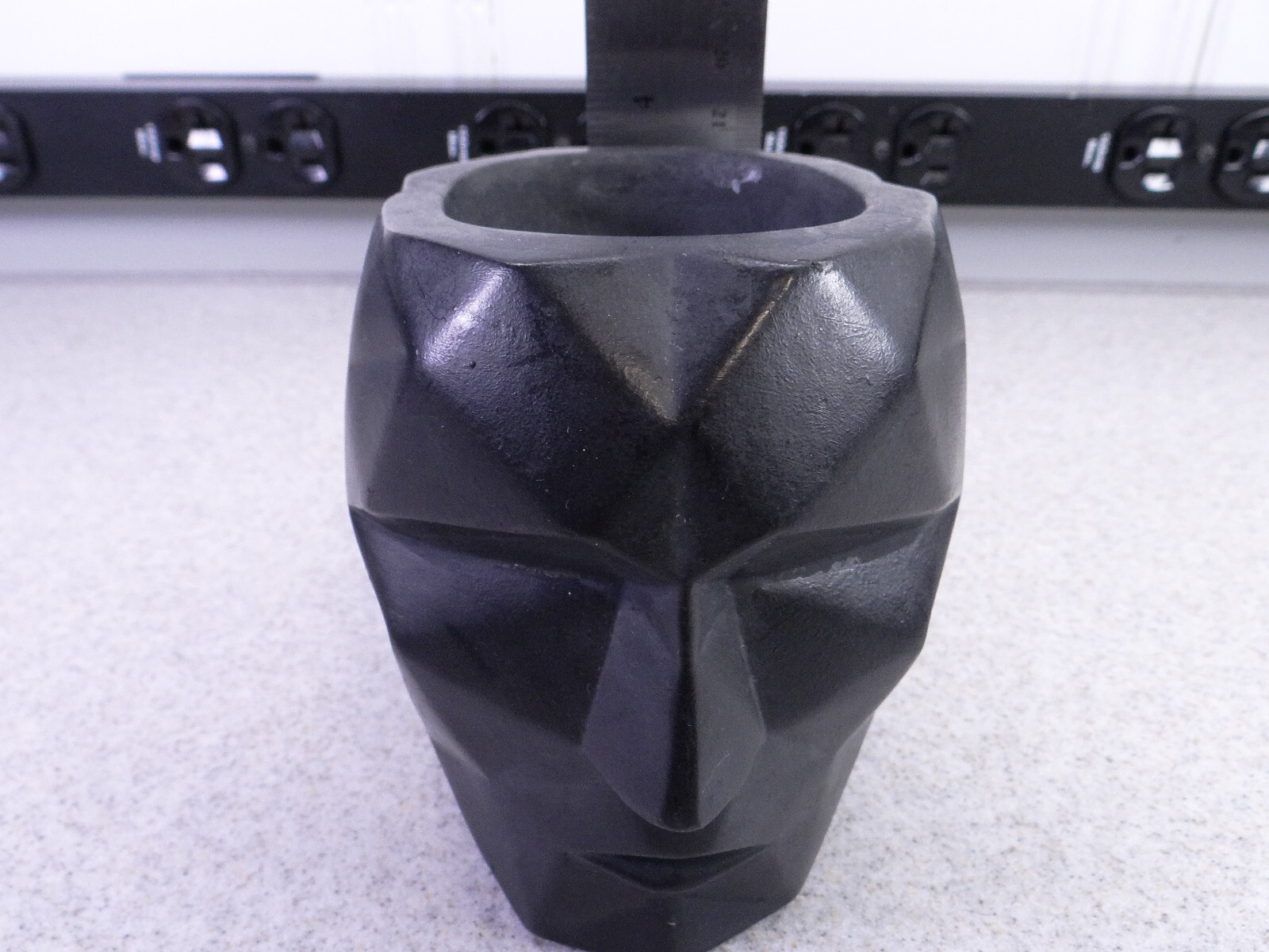 Modern Contemporary Face Planter/Vase Cubist Style Geometric Head Black Small