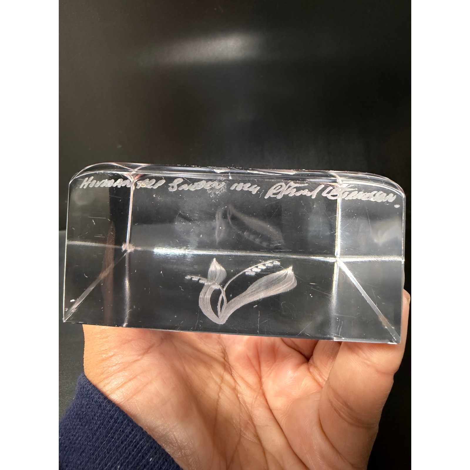 Hovmantorp Sweden Crystal Paperweight Rune Strand Lily of the Valley Signed Art