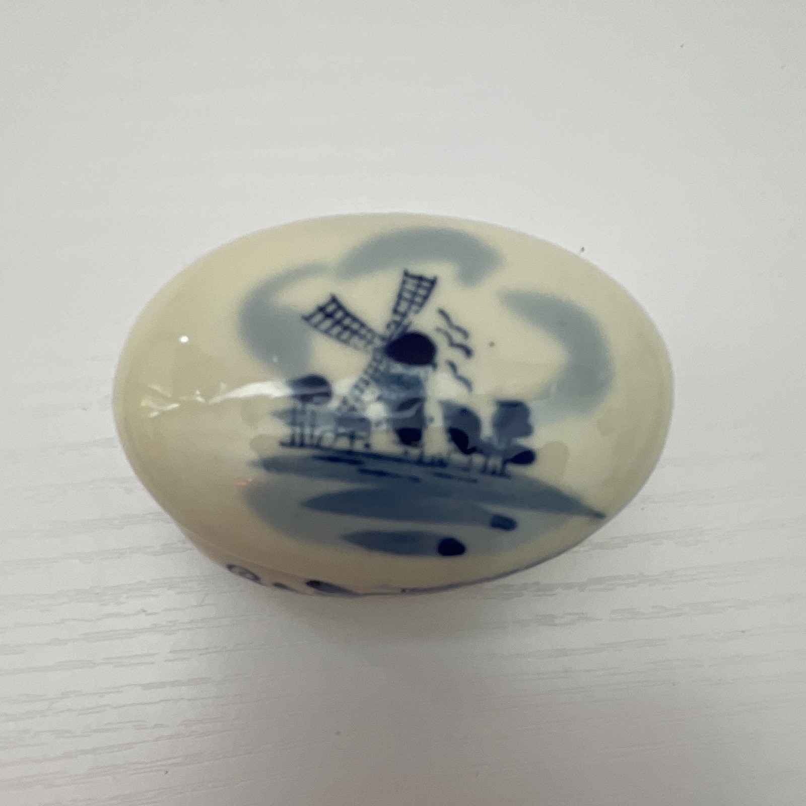 Blue & White Ceramic Oval Lidded Decorative Pill Box