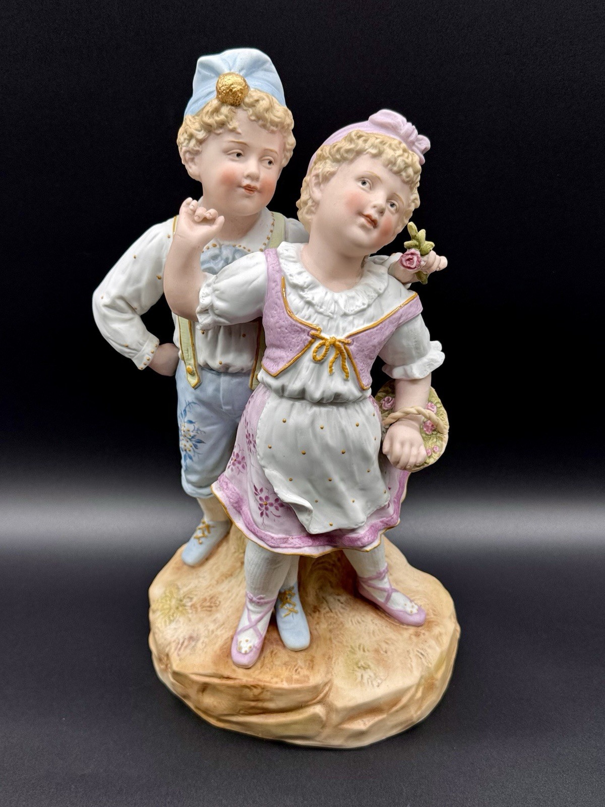 Rare Heubach Bisque Figure, Boy and Girl – Young Love, 14” H
