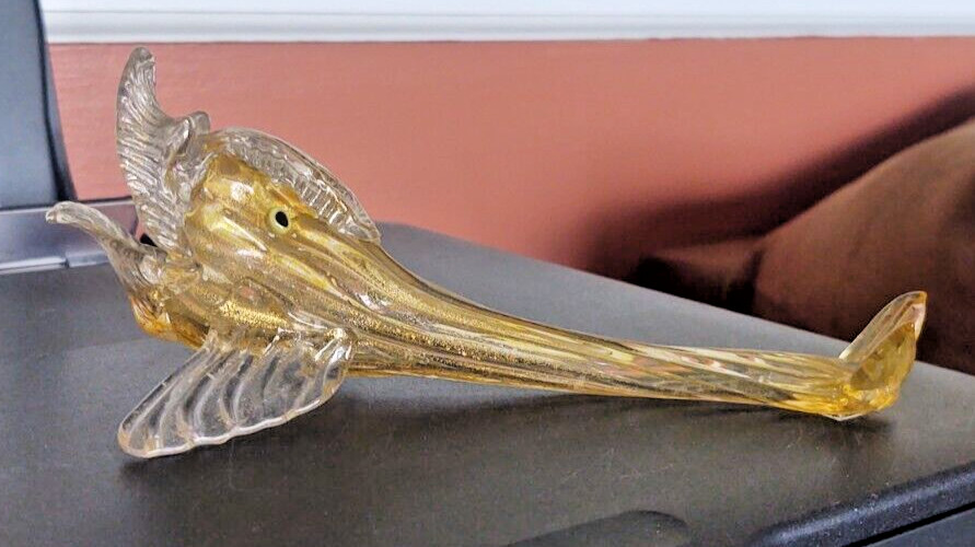 VTG Italian Murano Gold Iridescent With Gold Flecks KOI FISH Art Glass 6 inches