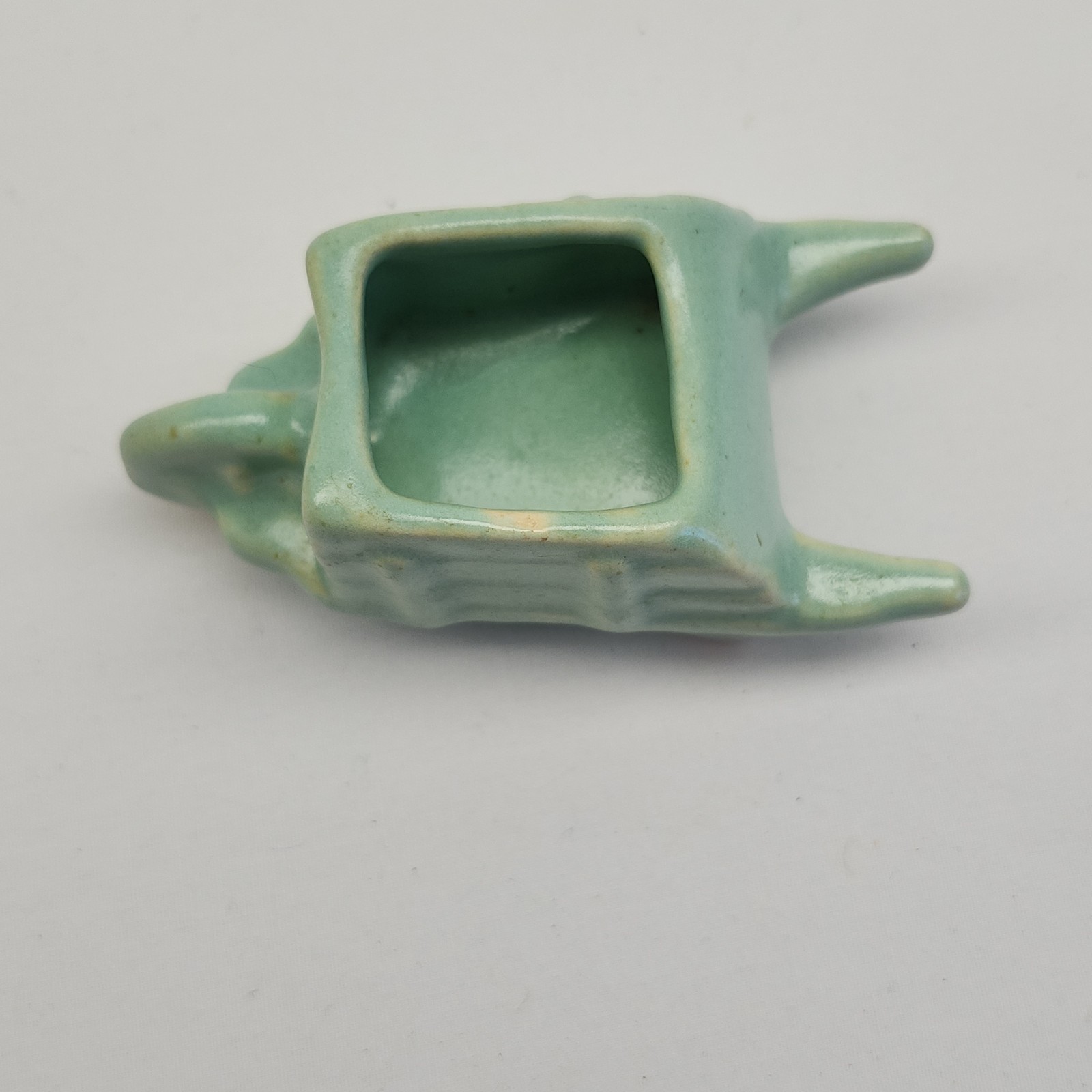 U.S.A Pottery Wheelbarrow Mini Flower Pot Seafoam Green McCoy Glass A3-2472