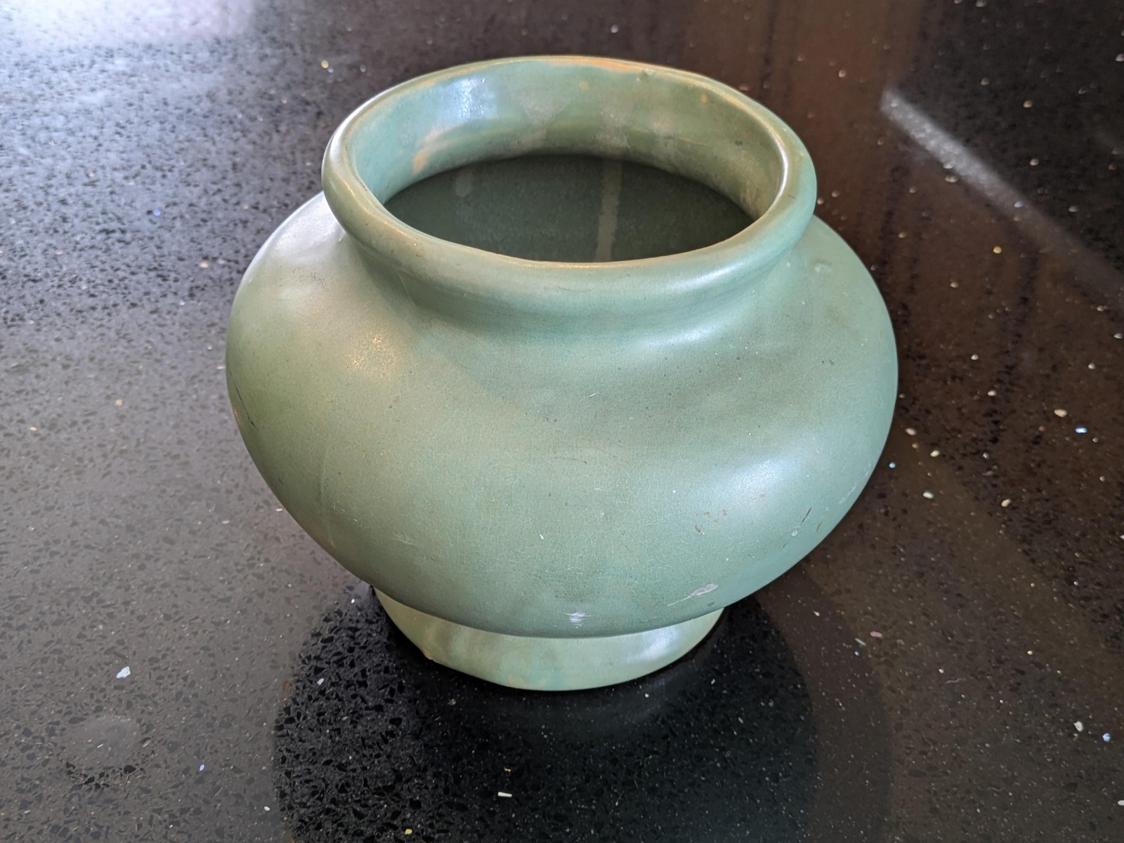 Vintage McCoy Green Art Pottery Vase Footed Round Decorative Tabletop Home Decor