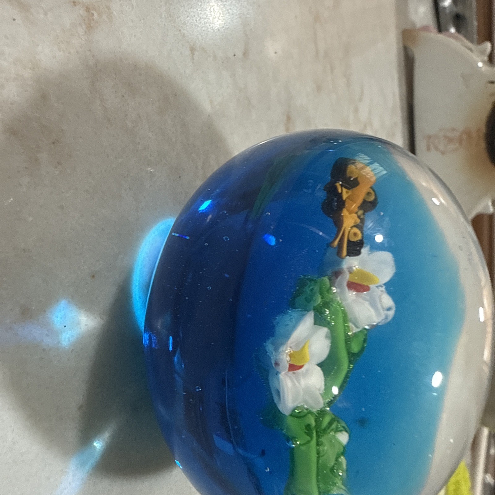 Vintage Art Glass Paperweight Flowers and Butterfly