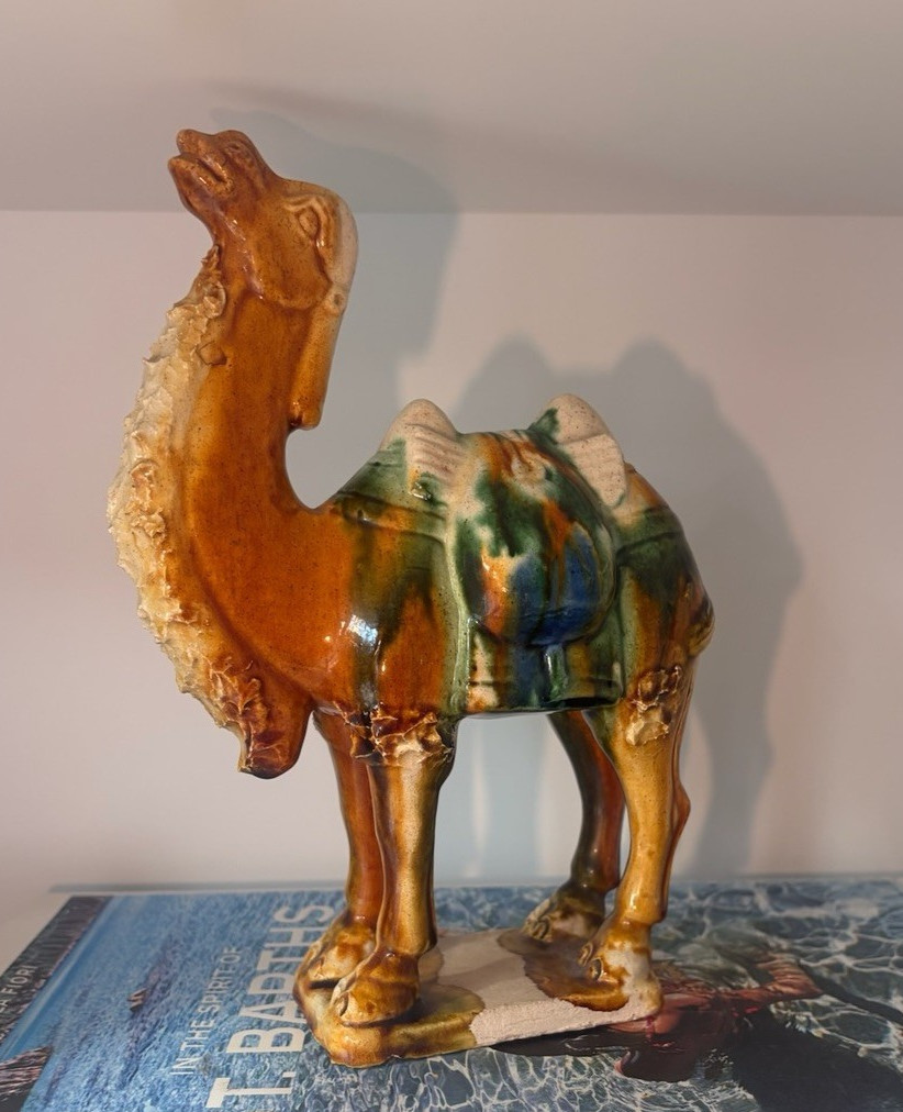 Vintage Majolica Pottery Camel, Mid Century Figurine