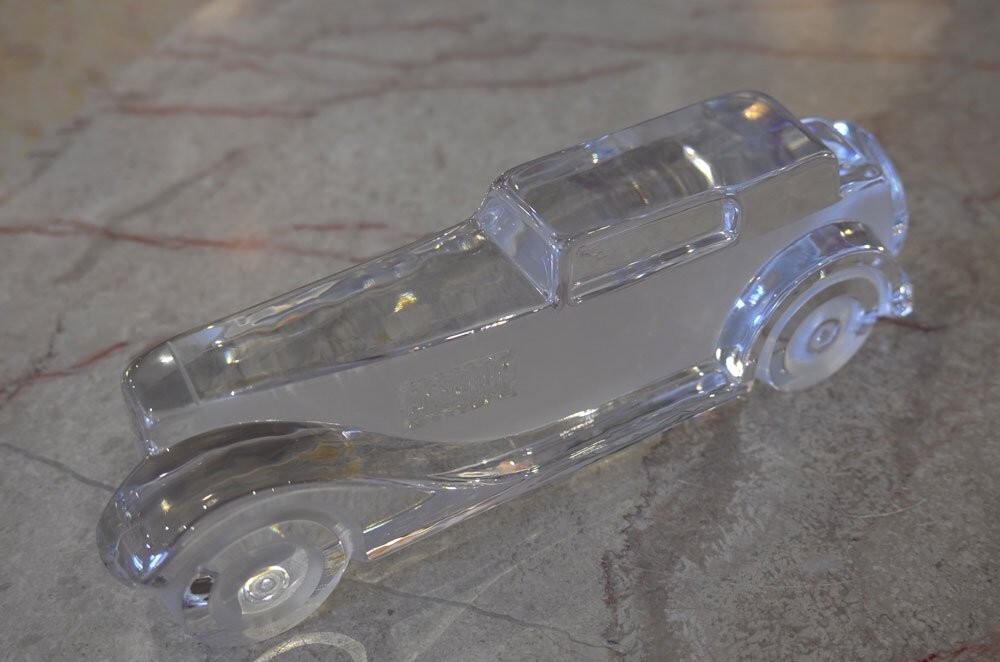 Daum Crystal Glass Classic Car Object 1970s Vintage W 10.6 x D 1.8 x H 2.7 in