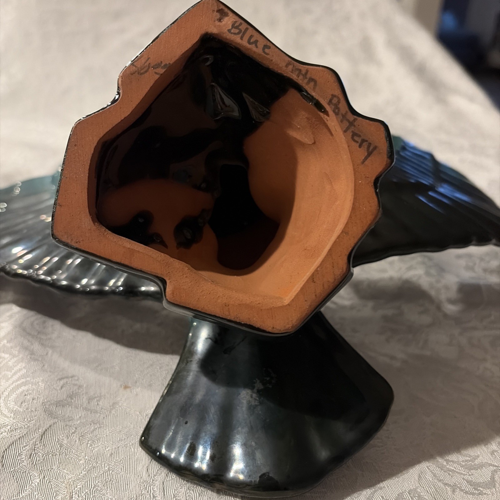 Rare Blue Mountain Pottery Eagle In Flight 13.5″ Blue Cobalt Drip Glaze #217