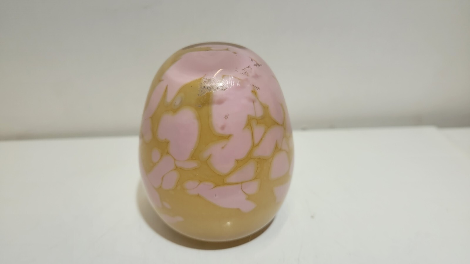 Vintage Paperweight Pink And Yellow Signed Egg Shaped