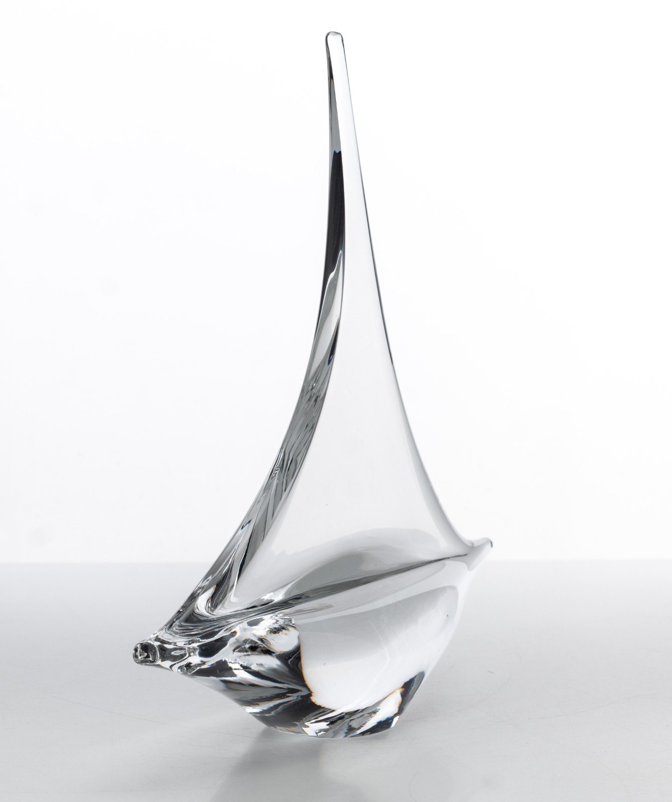 Heavy Contemporary Crystal Sail-Boat Sculpture 11×10″ MCM Yacht Polished Base