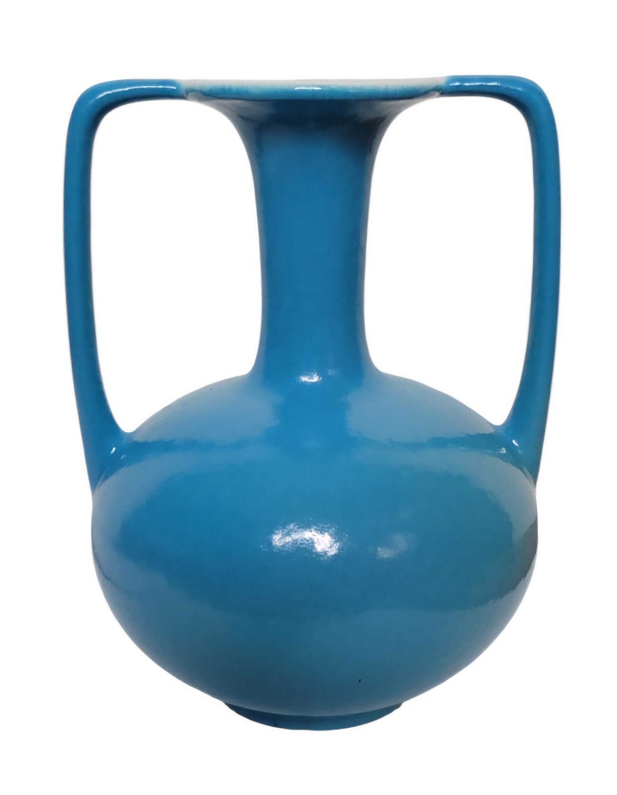 Vintage Catalina Pottery Art Deco Turquoise Blue Double Handle 6 inch Vase USA