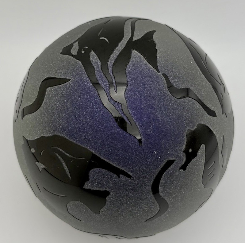Steven Correia Art Glass Paperweight Ocean Fish Cameo Cobalt Blue Signed 3”