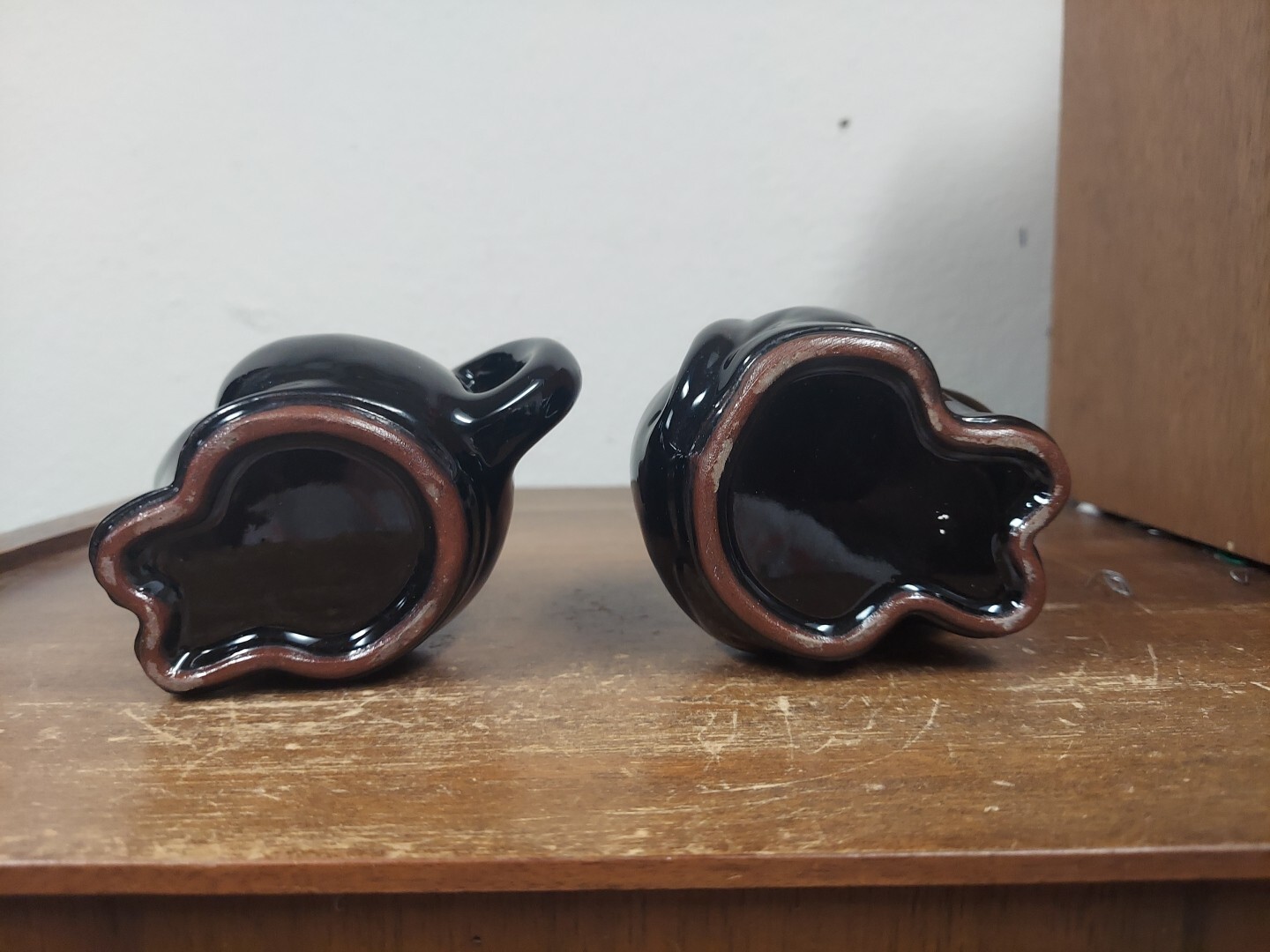 Shafford Redware Black Cat Creamer (5.5″ T) & Sugar (4.5″ T) Vtg 50-60s MCM VGUC