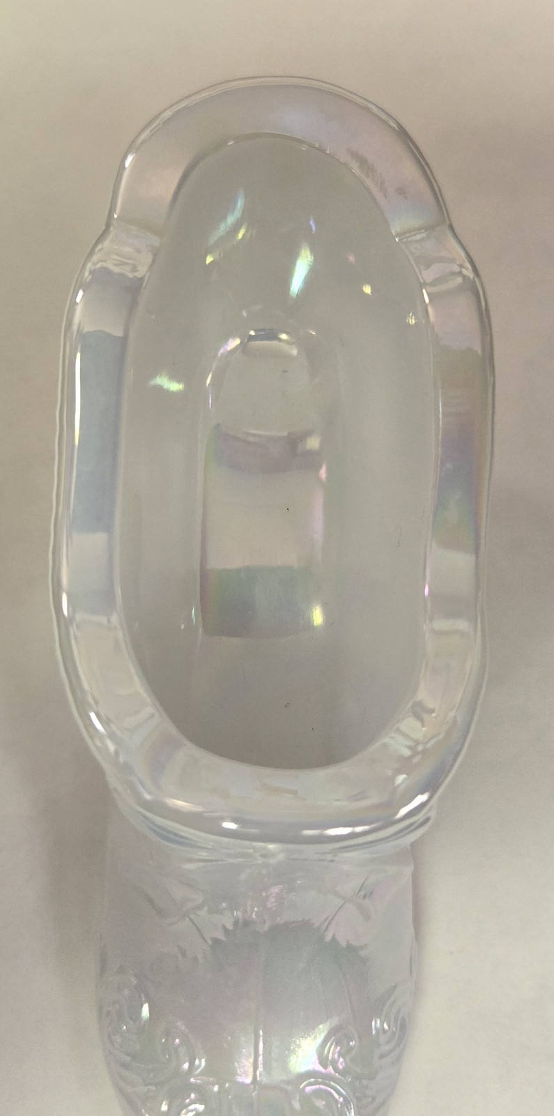 NOS Mosser White Carnival Milk Iridescent Glass High Heel Bow Slipper Shoe #62
