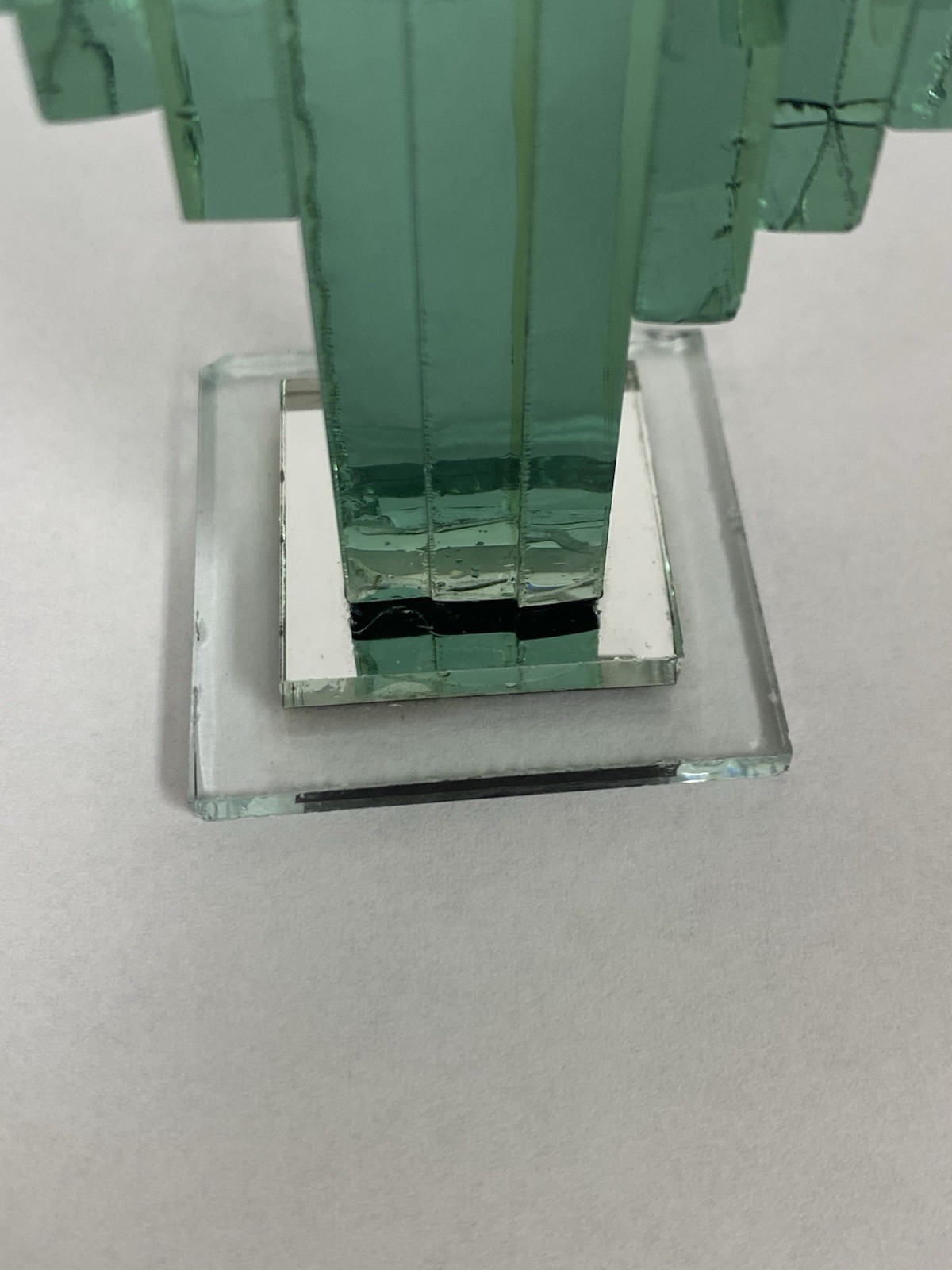 Vintage Mid-Century Modern Green Pressed Glass Saguaro Cactus Sculpture 5”