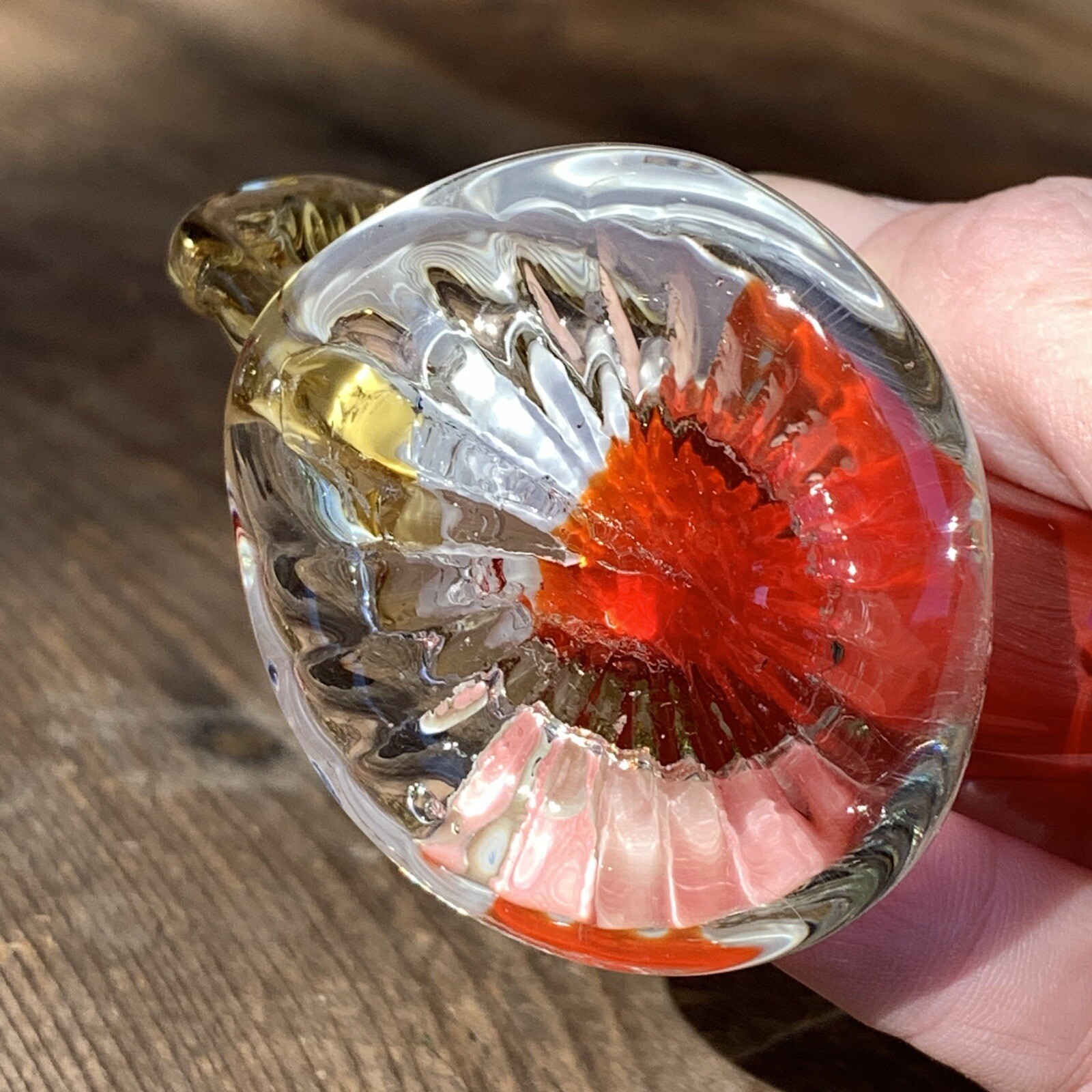 Art Glass Paperweight Tropical Angel Fish Red Orange White Clear 4.5” T