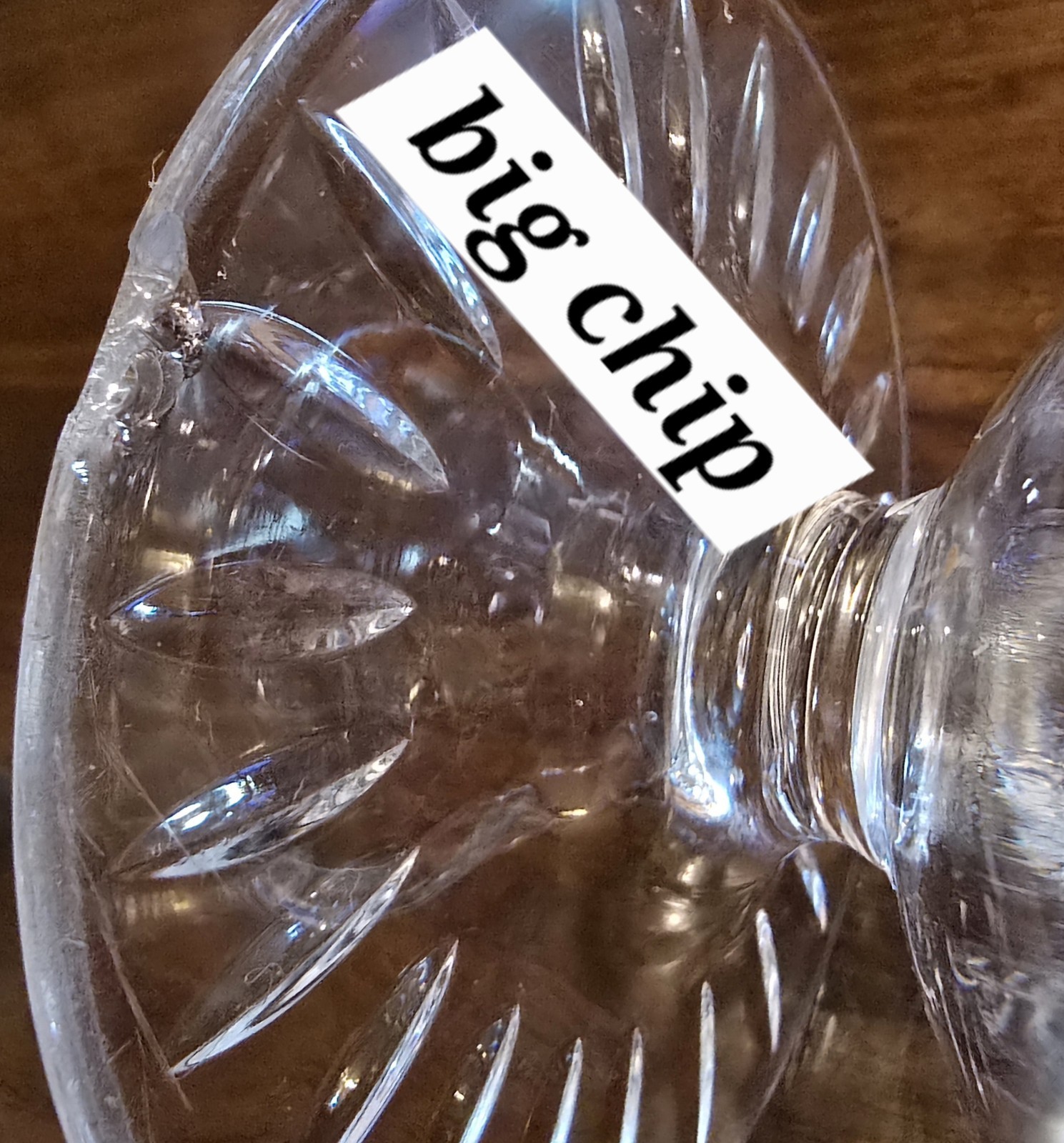 12″ Crystal Flower Vase Thick Cut Design Decor Chip At Base