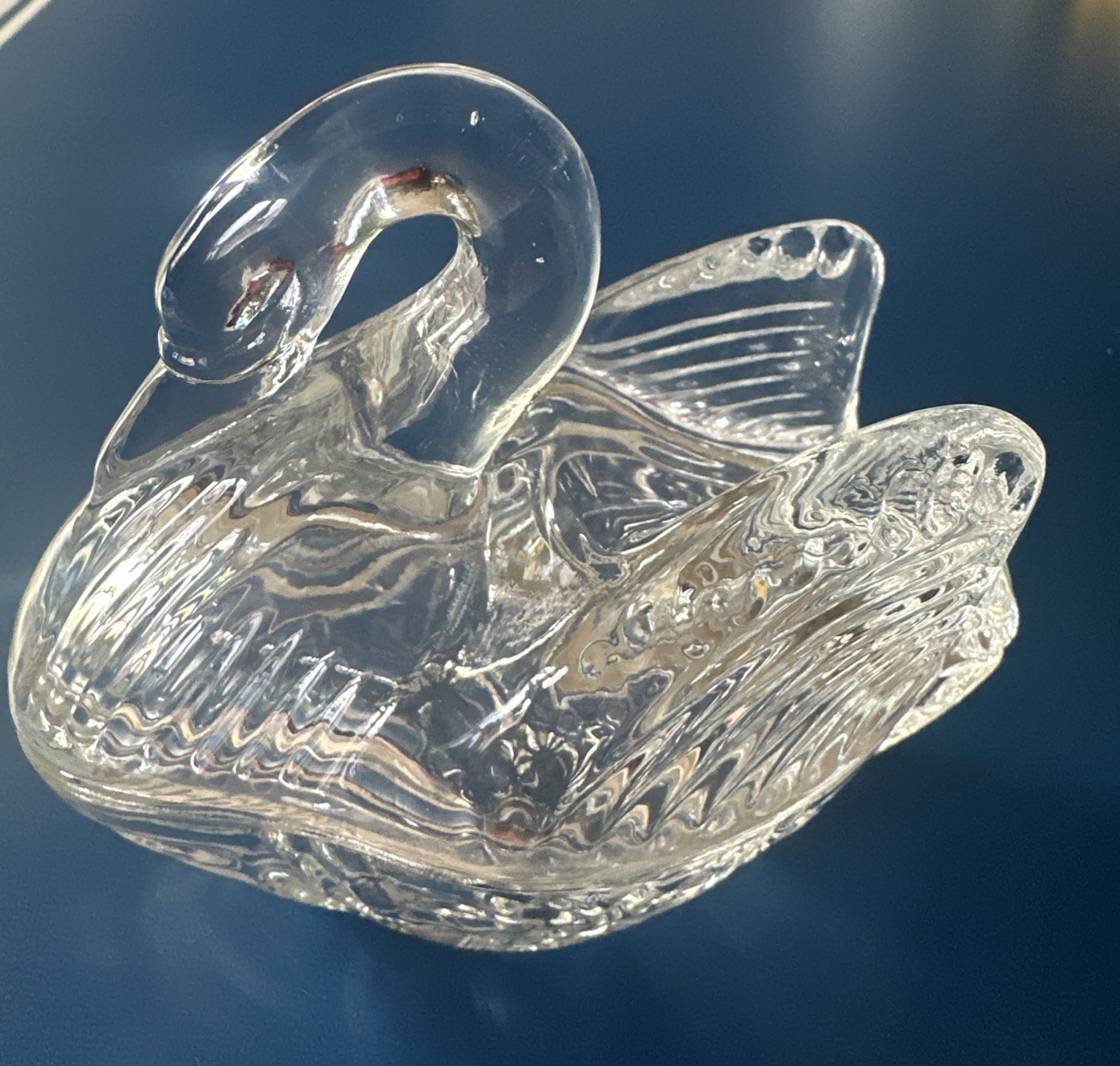 Clear Glass Lead 24% Crystal Swan Two Piece Trinket Dish Western Germany