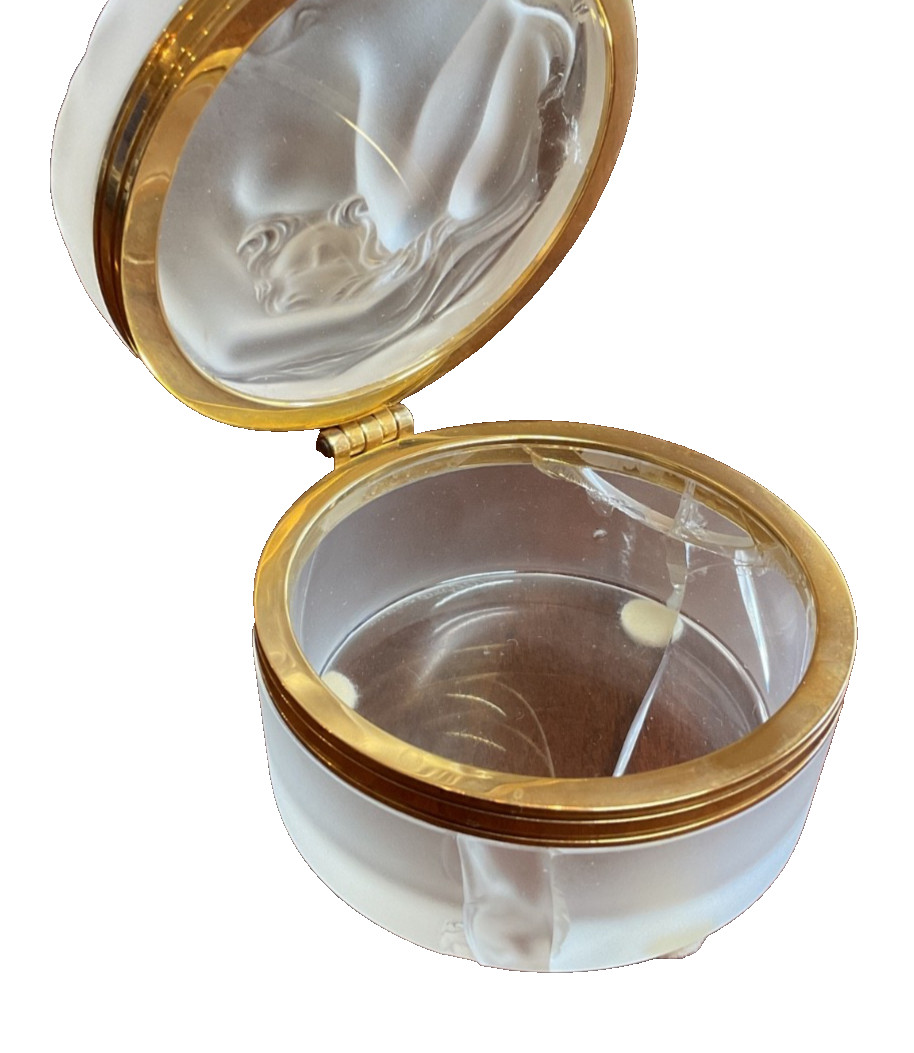 Antique Nude Woman Rene Lalique POWDER BOX Art Deco Dresser