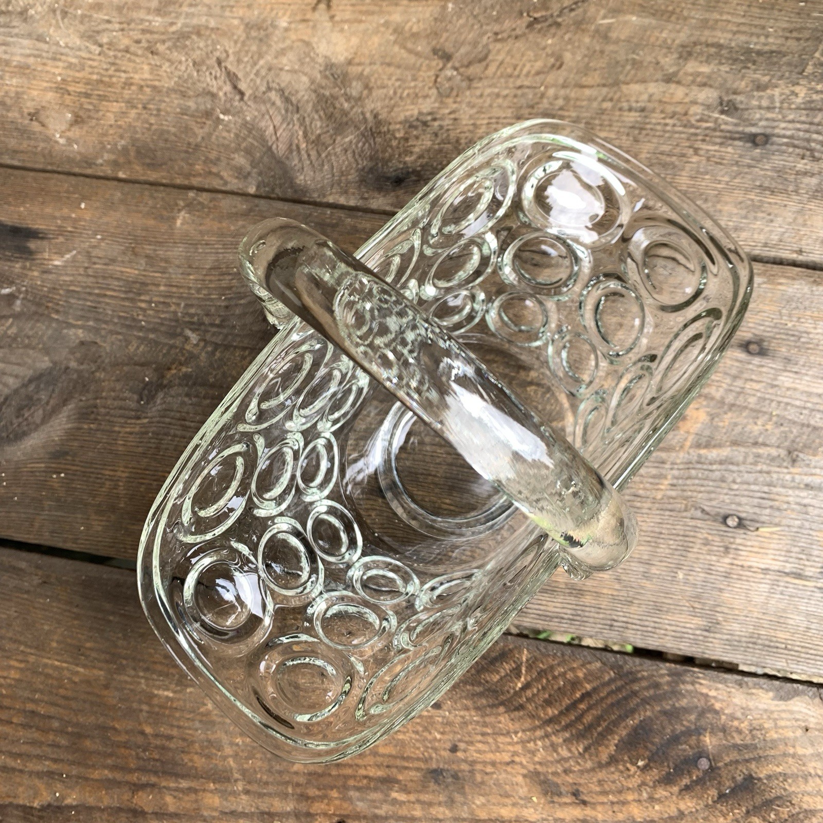 Glass Basket Clear Bowl Vase Thousand Eye by Smith Glass 11” Long Vtg Grannycore