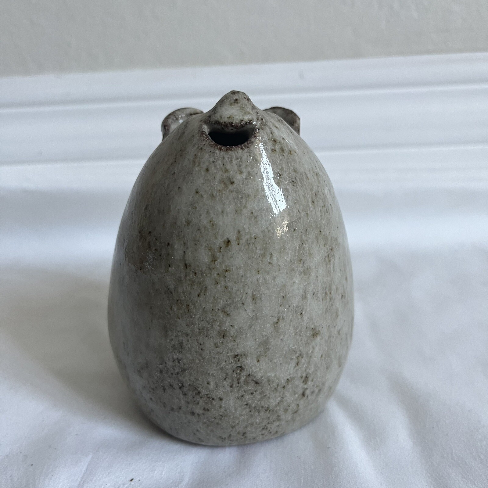 Mouse Figurine Glazed Pottery With Stopper Stoneware Round Handmade 4.5 Inches