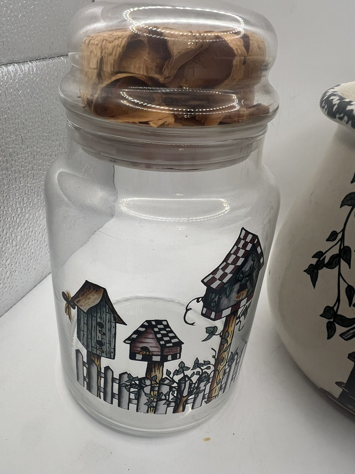 Home & Garden 1999 Utensil Holder Birdhouse + Unbranded Apothecary Jar with Lid.