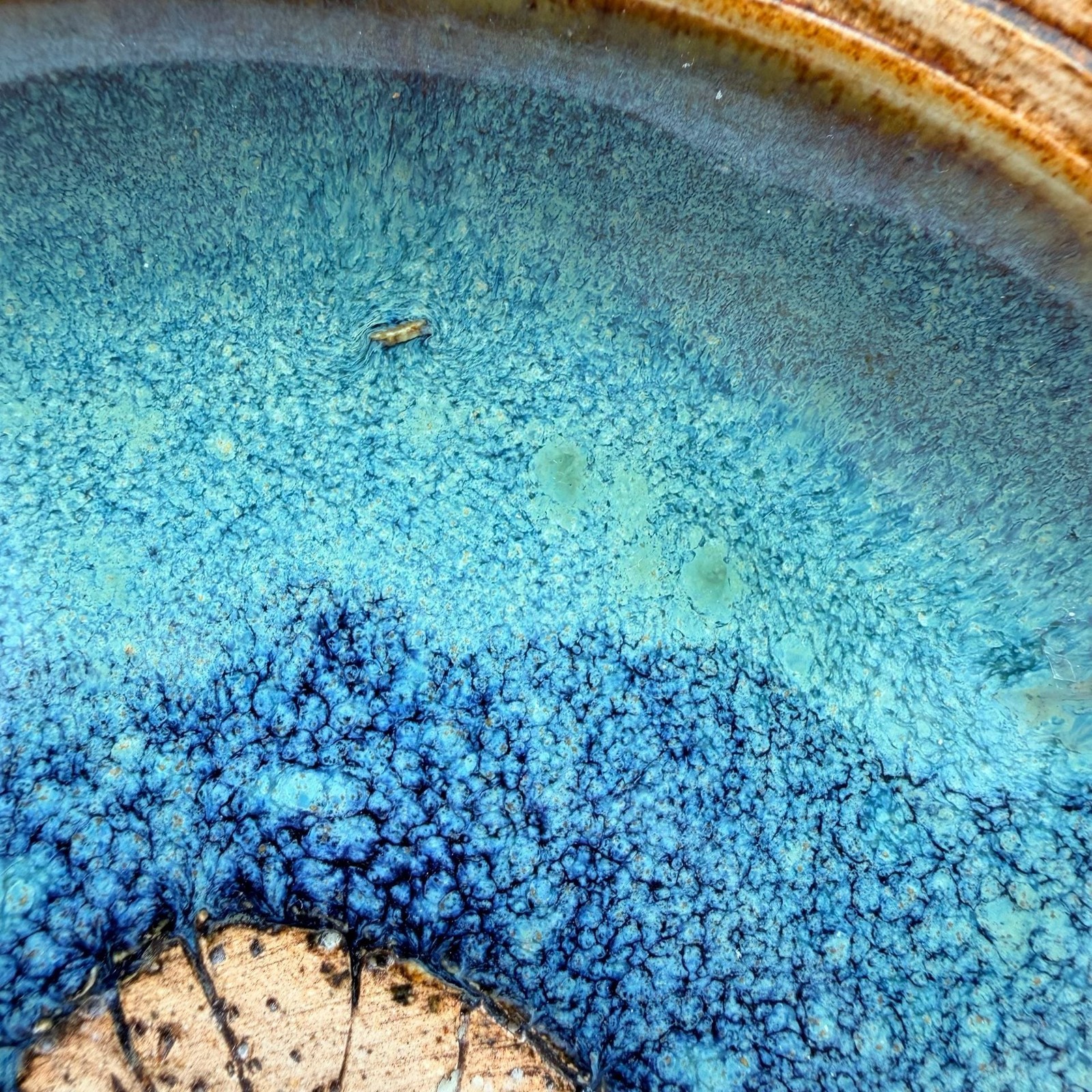 Handmade Studio Pottery Leaf Plate Blue Crystalline Glaze Ceramic Art 8”