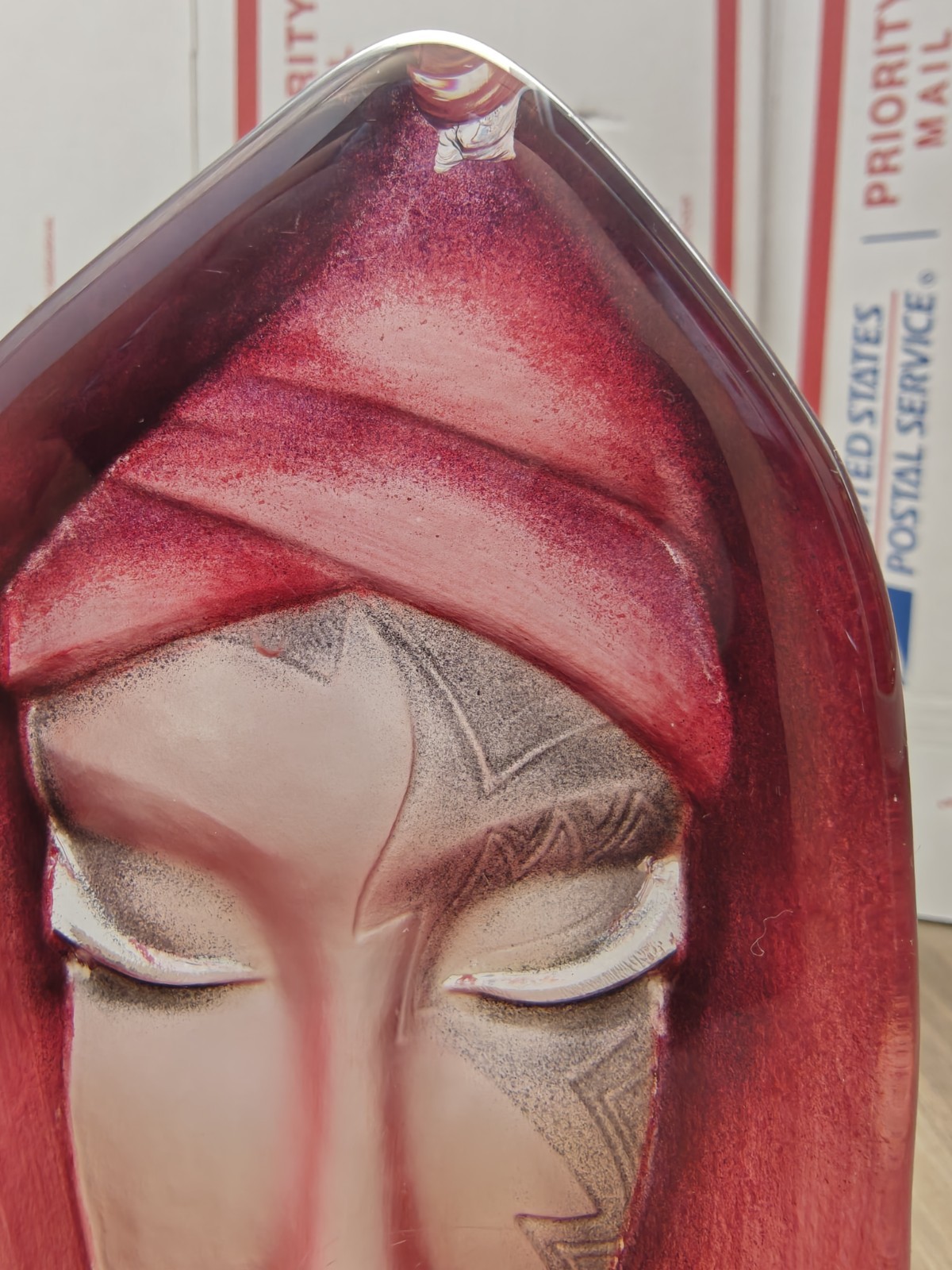 Mats Jonasson Maleras Glass ‘Batzeba’ Masq Face Sculpture Signed READ