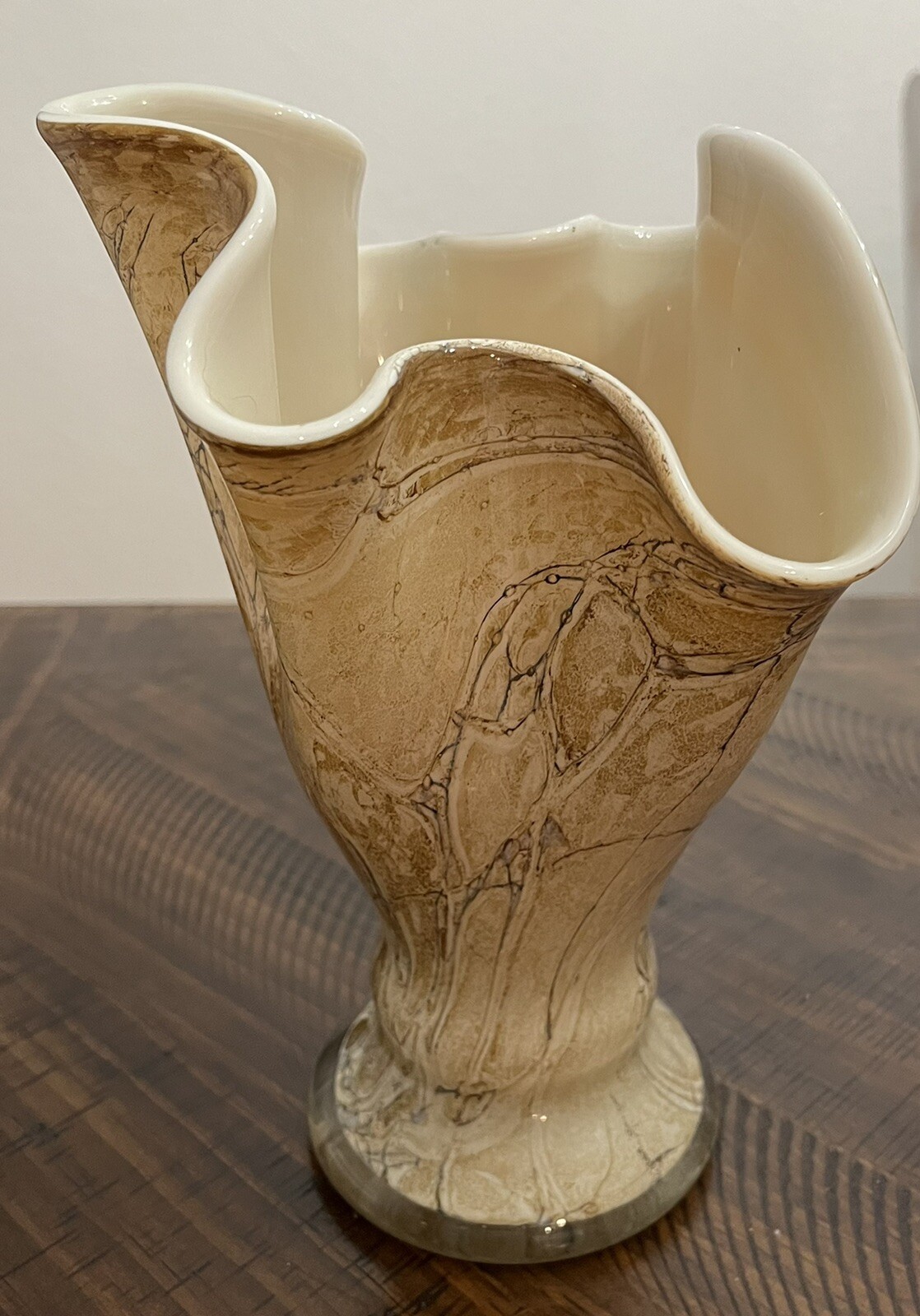 Vintage Josefina Krosno Handkerchief Brown/Beige/Cream Art Glass Vase