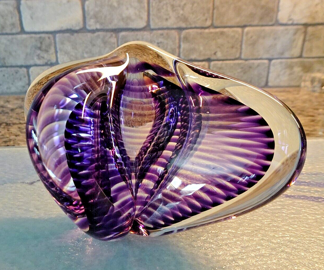 Signed Vitrix Hot Glass Studio Swirl Butterfly Paperweight Sculpture 1987