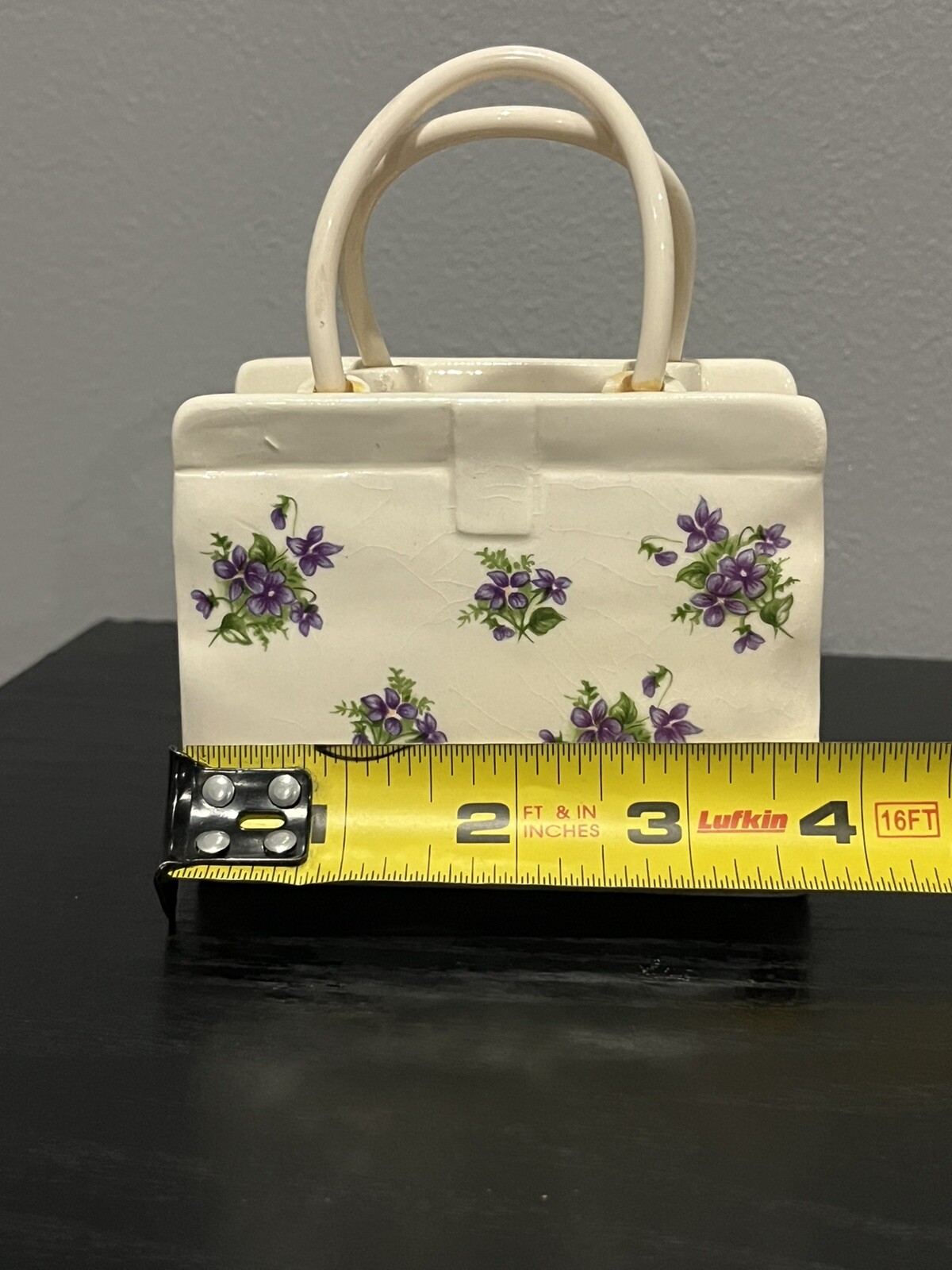 Vintage Lefton Purple Flowers Violets Handbag Desktop Container #2523