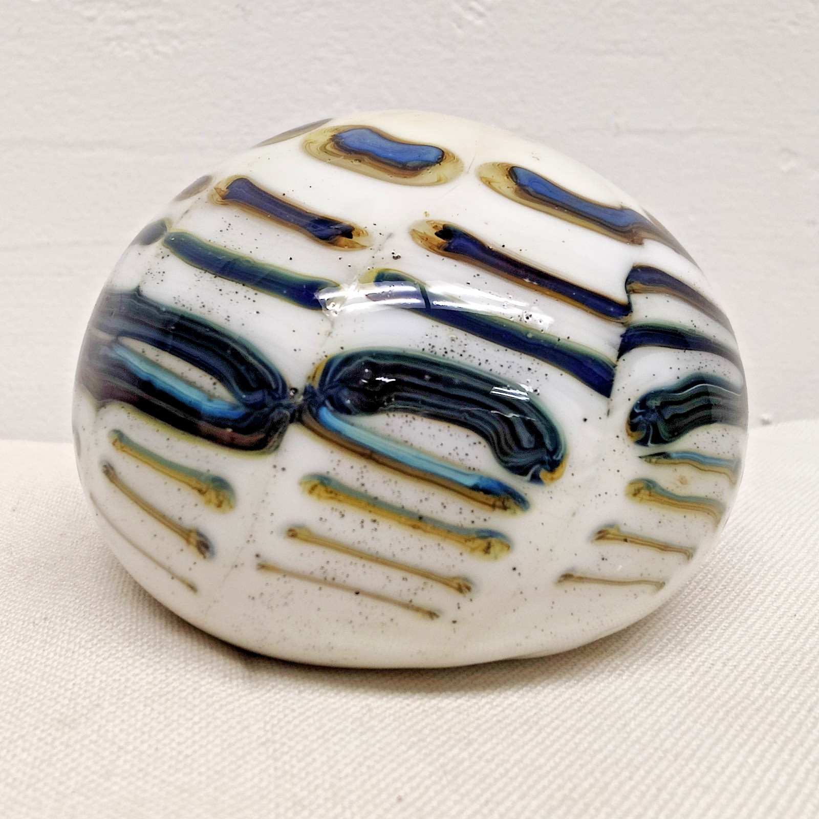 Antique Victorian White Milk Glass Iridescent Slag Paperweight Blue Brown Green