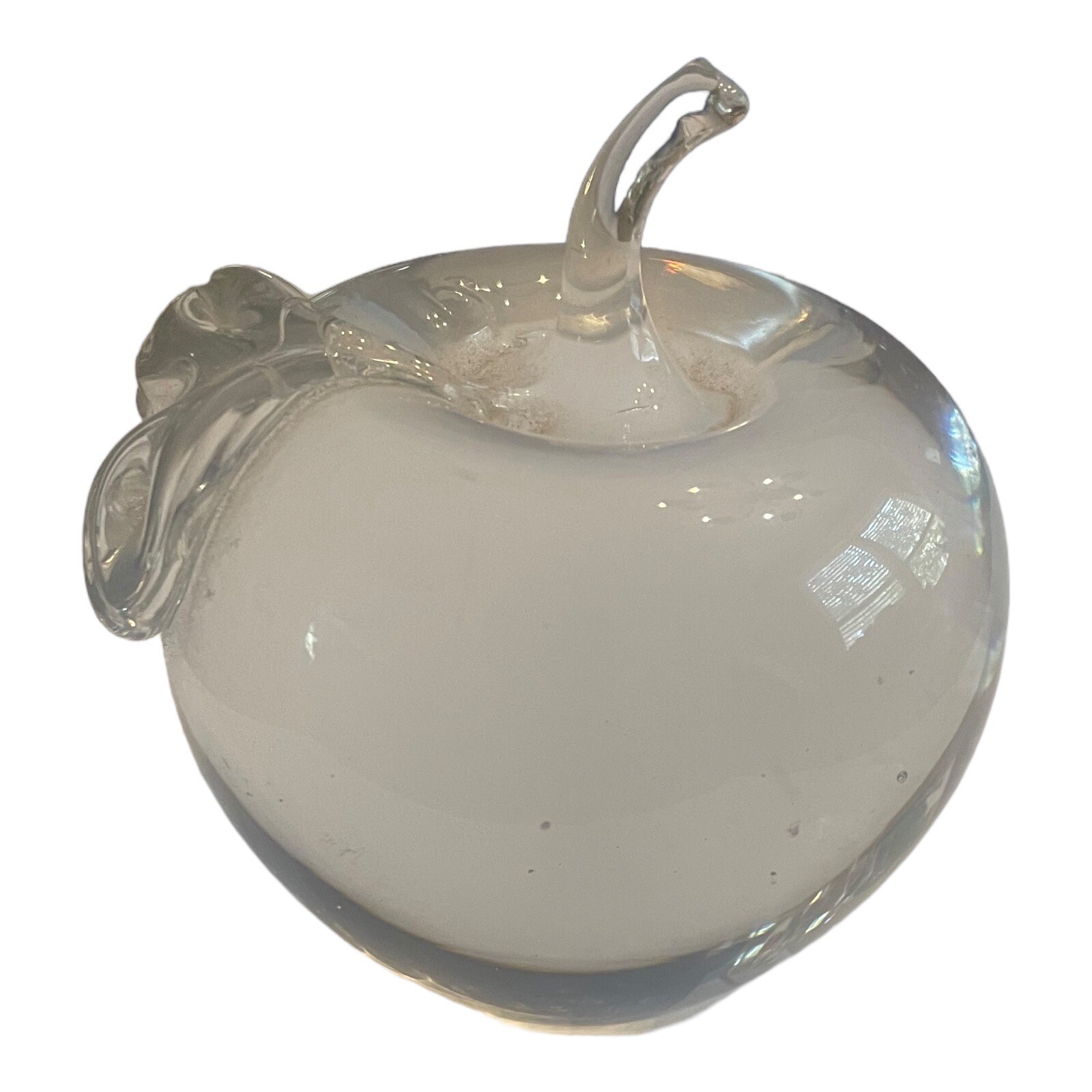 Vintage Art Glass Apple Paperweight Clear Glass 2.5 in Late 20th Century Read