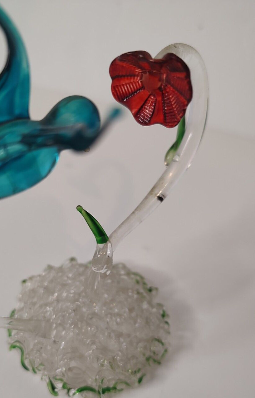 Vintage Lot of 2 Hand Spun Art Glass Feeding Humming Birds 1 w/Gold Detail