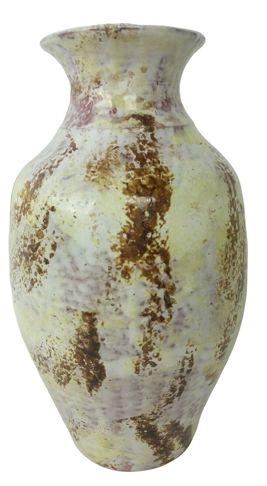 Vintage Bermuda Art Pottery Vase Abstract Design Brown Yellow White 7.5 in