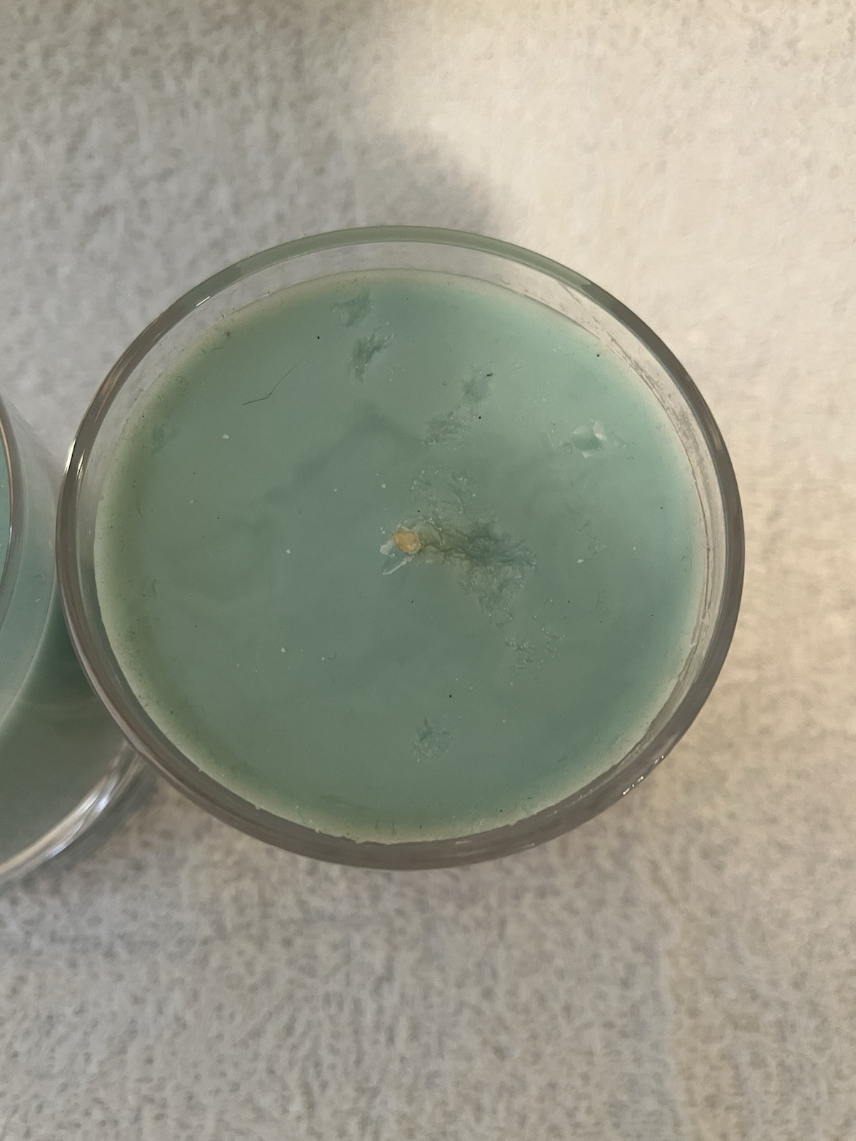 Two 4″ Votive Candles Art Glass Controlled Bubble Mint Green Spring