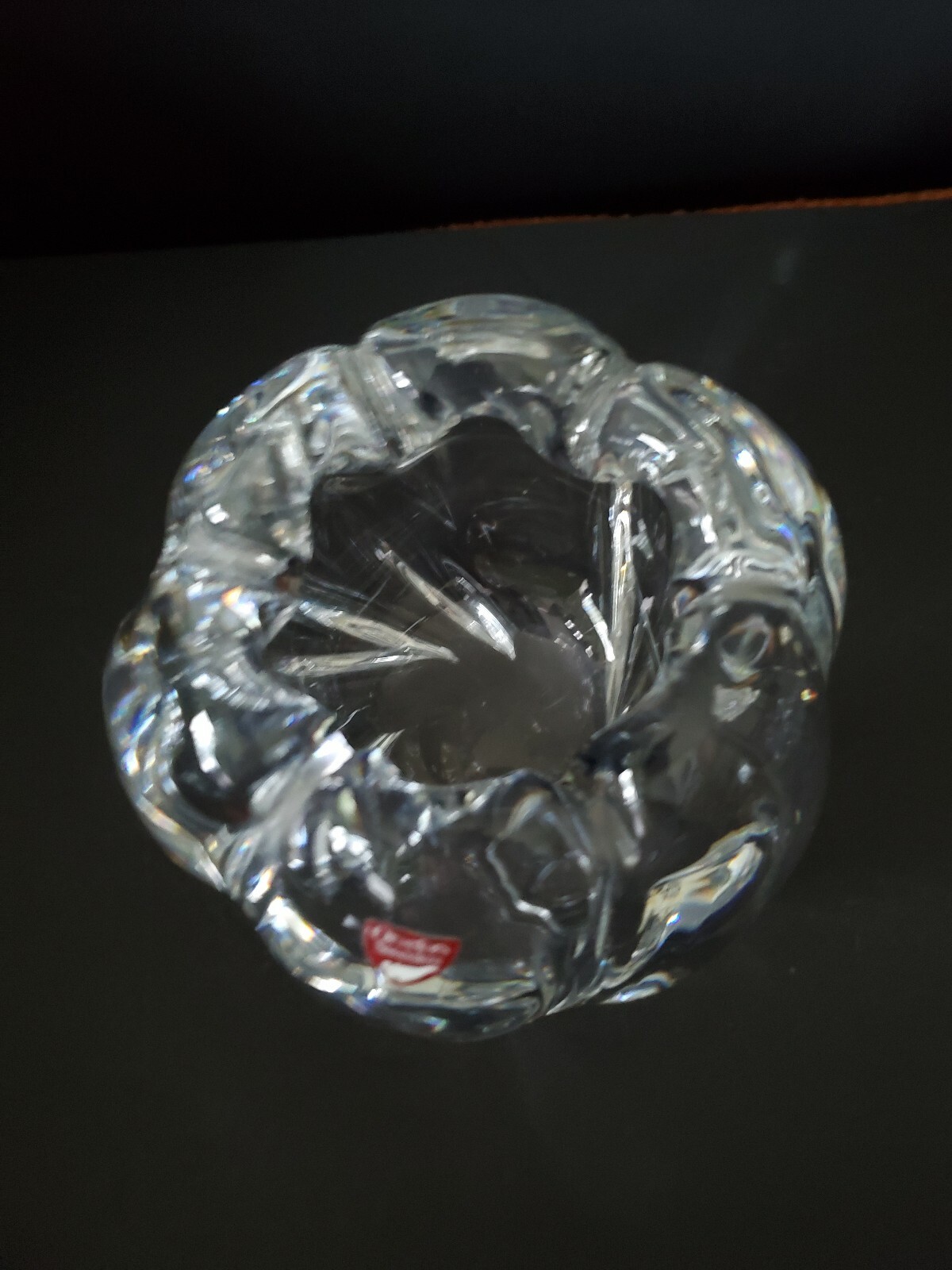 Orrefors Crystal Thick Swirl Waterfall Rose Vase 4 1/2″ High 3+ Pounds Sticker