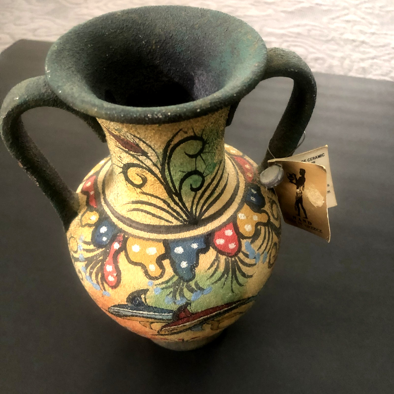 VTG Replica Greek Minoan VASE Dolphin Fresco Hand Paint Copy /Heraklion Museum