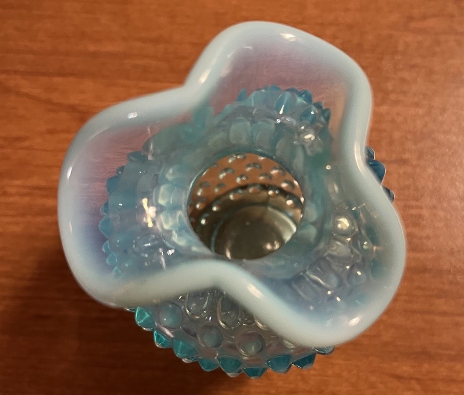 Vintage Fenton Hobnail Glass Mini Vases Blue Set Of 3. Translucent Milky Blue