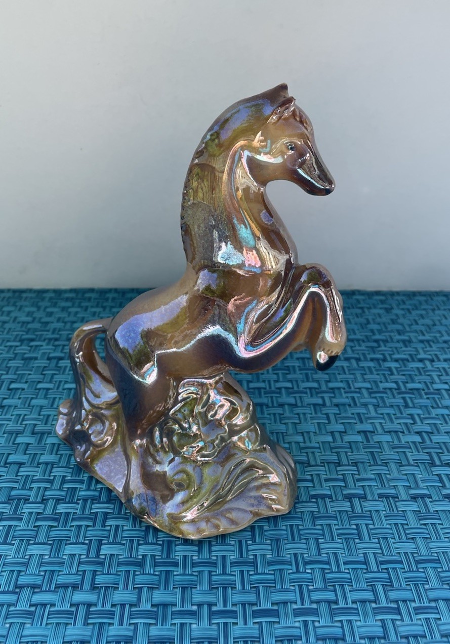 VTG Ceramic Wild Horse Lusterware Browns Golds 7” Left Ear Has Flea Nick Brazil