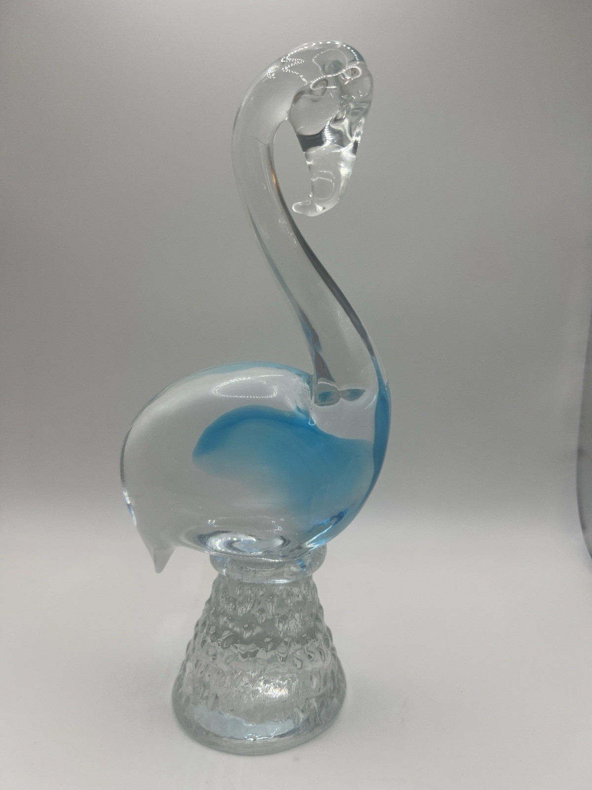 VTG Murano MCM Art Glass Flamingo Blue Heron Light Blue Clear 7.5” Tall Coastal
